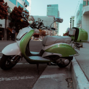 Pre-owned Retro Electric Scooter (White & Green) with Rear Storage Box – Stylish Commuter/Leisure Vehicle