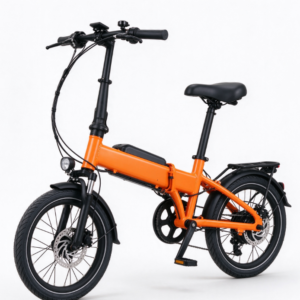Pre-owned Bright Orange Portable Folding E-Bike – Ideal for Short-Distance Commuting